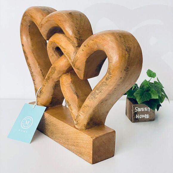 NWT Gorgeous Martha Stewart Handcrafted Heavy Wood Intertwined Heart Sculpture - Picture 4 of 13
